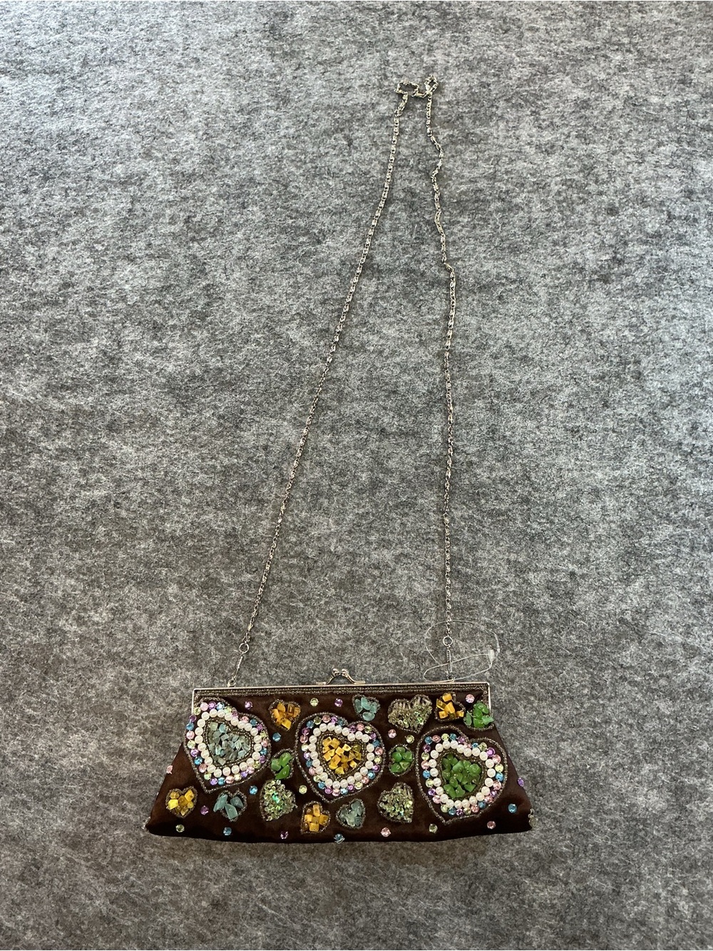 Lapis Vintage Y2K Embellished Heart Bead Evening Cross Body - Brown